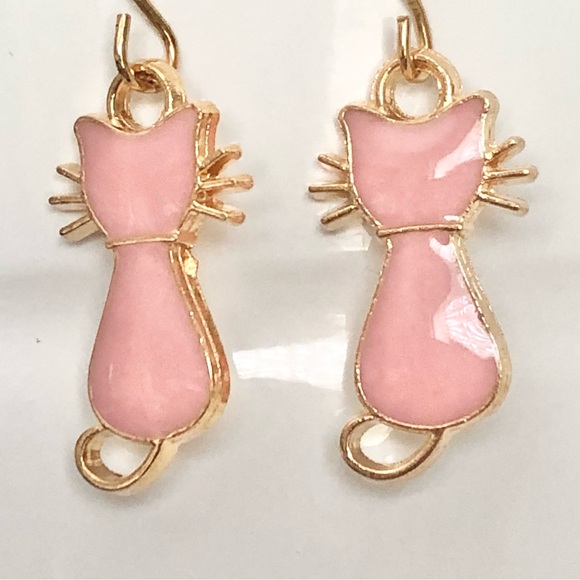 New Kitten Cat Dangle Drop Earrings Cute Pet Gift Cartoon Anime Kitty Rose Pink - Picture 2 of 6